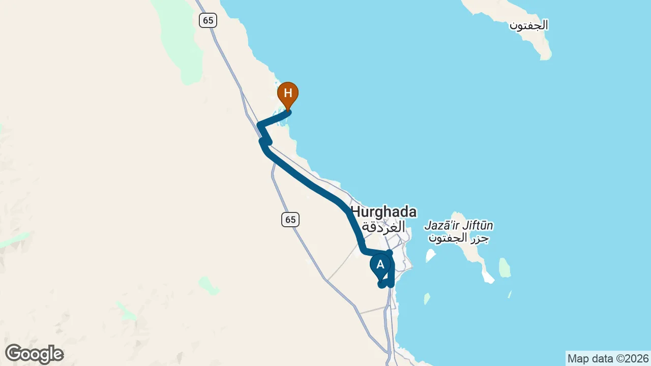 Driving route from Hurghada Airport to Club Paradisio El Gouna
